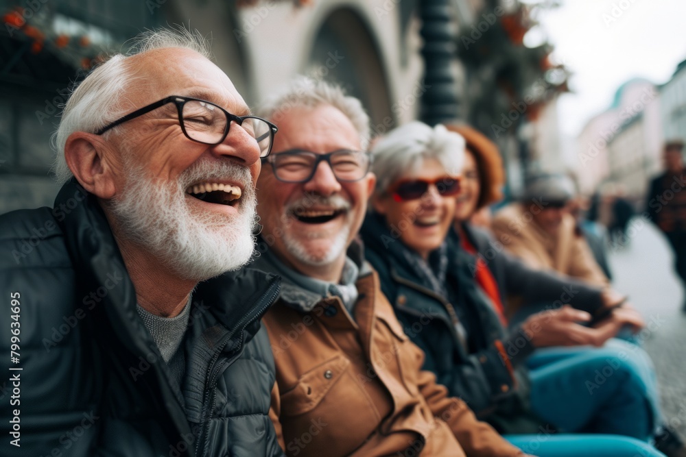 Group of senior people walking in the city. Group of elderly people walking in the city. Group of senior people walking in the city. Group of elderly people walking in the city.