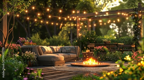 Outdoor Sofa Backyard Haven: A 3D illustration of an outdoor sofa in a backyard haven