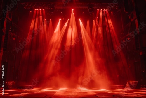 Event stage light background with spotlight illuminated the stage for rock concert. Passionate performance event stage. Empty stage with dramatic red colors. Entertainment  Generative AI