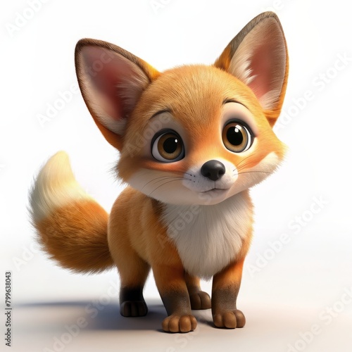  3D Render of a wide-eyed baby fox sniffing the air, on isolated white background, Generative AI 