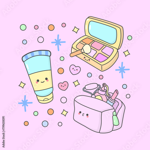 skincare bodycare lotion parfume moisturizer with cute facial expressions and pastel colour