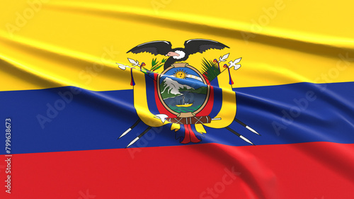Ecuador Flag. Fabric textured Ecuadorian Flag. 3D Render Illustration. photo