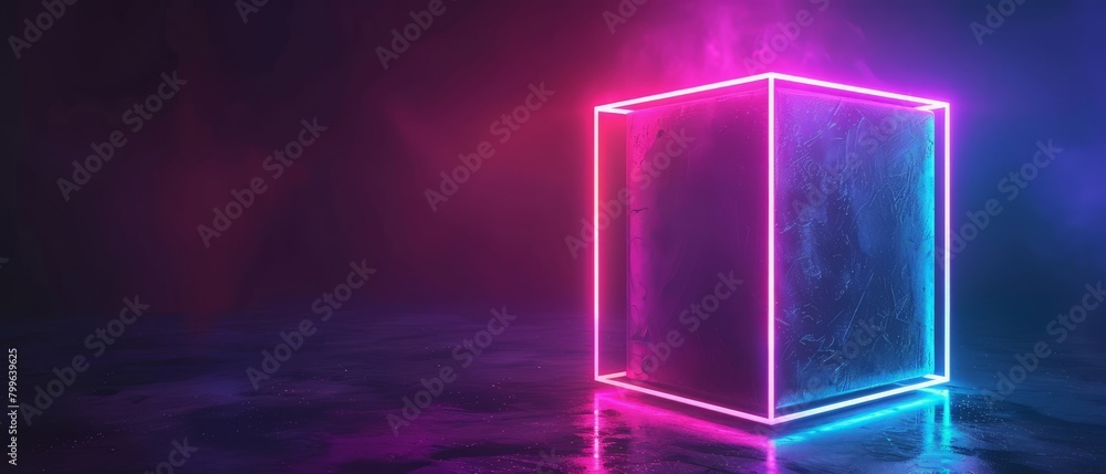 3d render, abstract background of cubic box with glowing neon lines. Glowing object inside the dark room. Virtual reality. Futuristic minimalist wallpaper 3d render, abstract background of cubic box with glowing neon lines. Glowing object inside the dark room. Virtual reality. Futuristic minimalist wallpaper