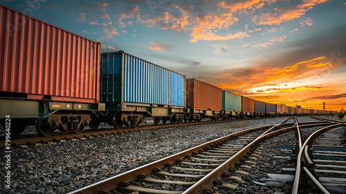 cargo freight train with container boxes. concept of export import of trade goods