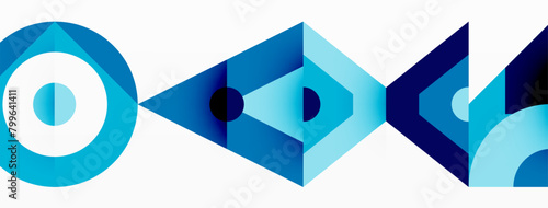 A window to the future with an electric blue logo featuring a circle and triangles on a white background. A modern art piece for buildings and doors, made of plastic