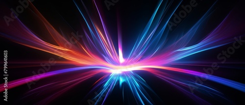 Dynamic abstract shockwave effect with a burst of neon colors on a black background, ideal for modern designs,