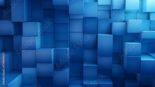 Abstract 3D cube pattern background, geometric blocks in shades of blue, high-tech concept, digital wallpaper with copy space,