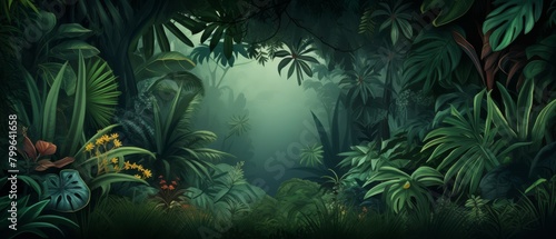 Lush tropical jungle background with central copy space for eye-catching ads 