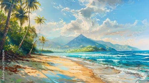 Tropical beach in the Morning, Blue Water, Smooth Sunny day, Summer days in beach 