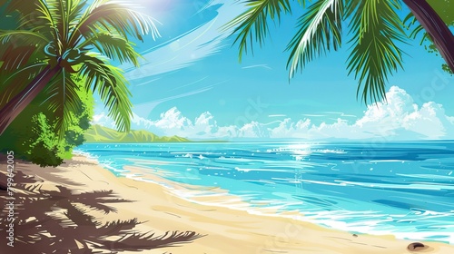 Tropical beach in the Morning  Blue Water  Smooth Sunny day  Summer days in beach 