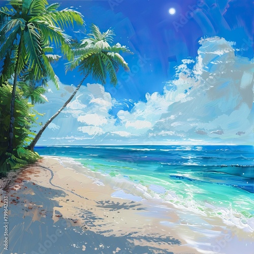 Tropical beach in the Morning, Blue Water, Smooth Sunny day, Summer days in beach 