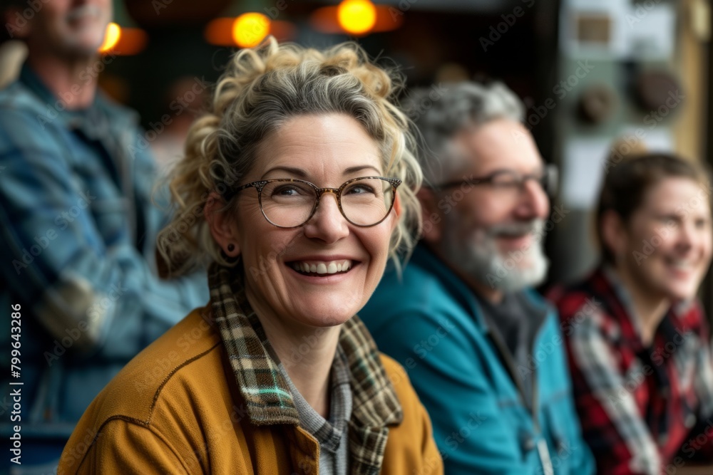 Portrait of smiling senior woman with friends in background at coffee shop