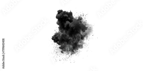 solated black cloud or dust particles explosion on white background #799643408