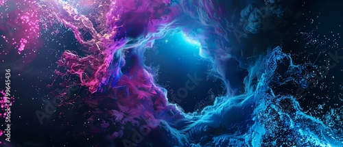 Computer generated color animation. 3D rendering neon frame of blue and pink colors on a black background photo