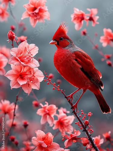 A cardinal bird perched gracefully on a branch, Generative AI © Qun