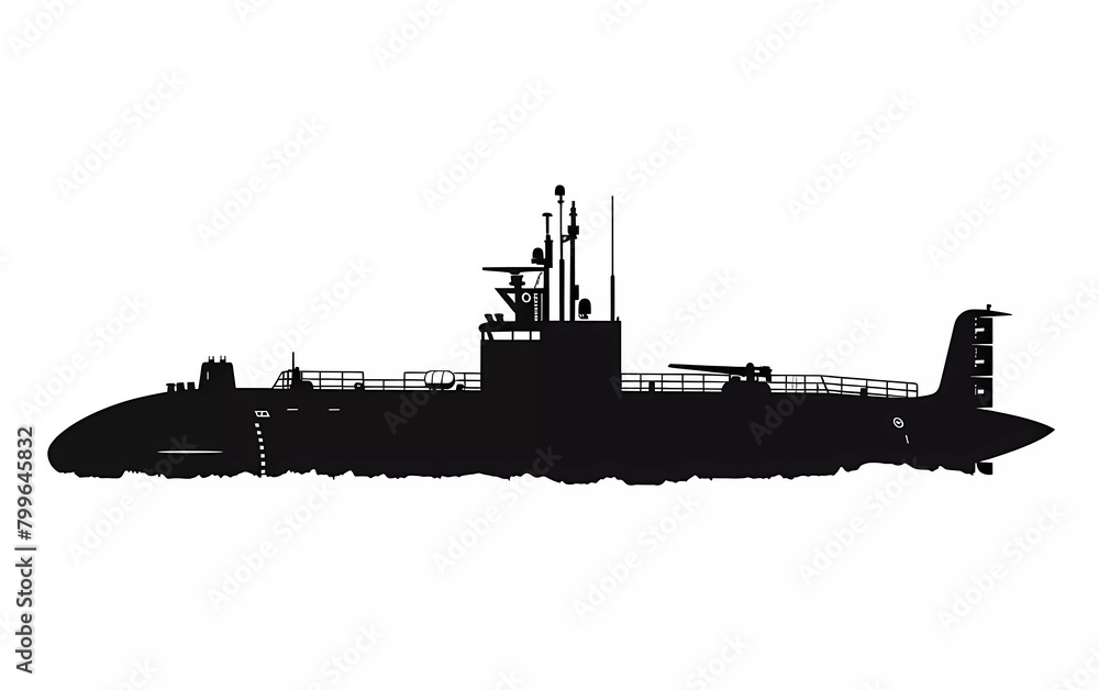 Silhouette of a submarine from a side view, on an isolated white background. vector illustration Silhouette of a submarine from a side view, on an isolated white background. vector illustration