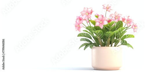 Flowers in a planter, 3D, zz plant, childish style, on a white background