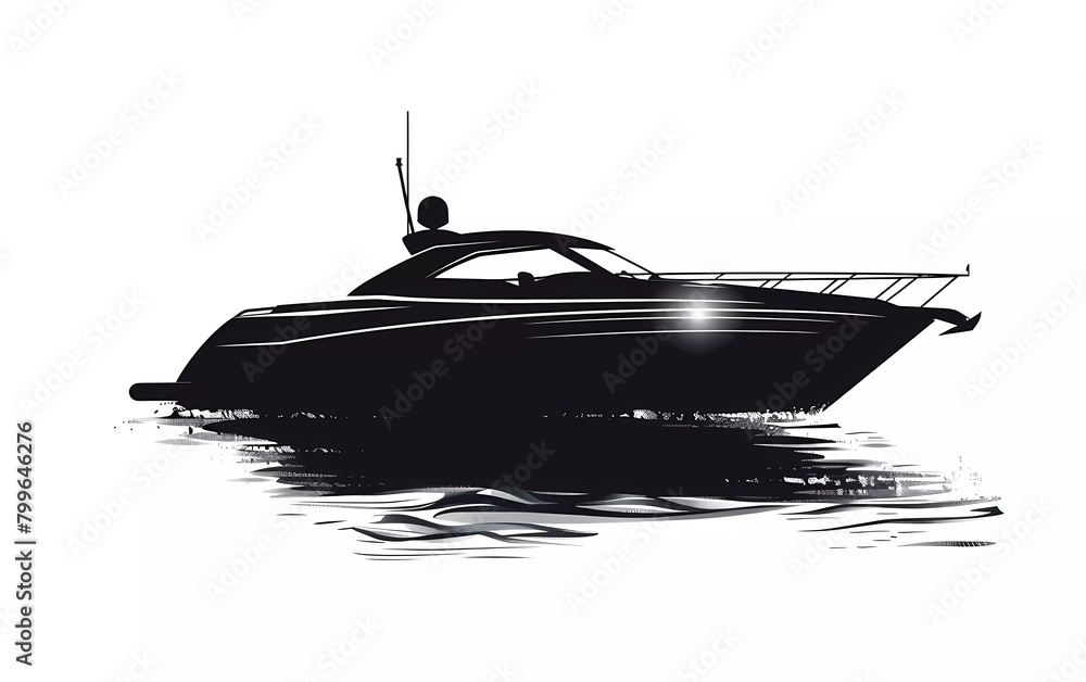 Silhouette of a motorboat from a side view, on an isolated white ...