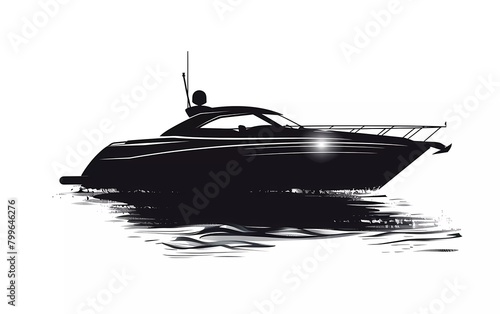 Silhouette of a motorboat from a side view, on an isolated white background. vector illustration. photo