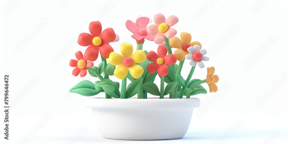 Flowers in a planter, 3D, picus, childish style, on a white background aspec ratio 2:1 Flowers in a planter, 3D, picus, childish style, on a white background aspec ratio 2:1