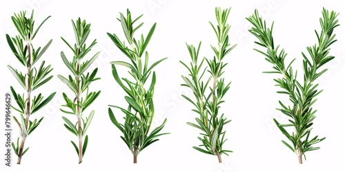 Fresh sprigs of rosemary on a white background.