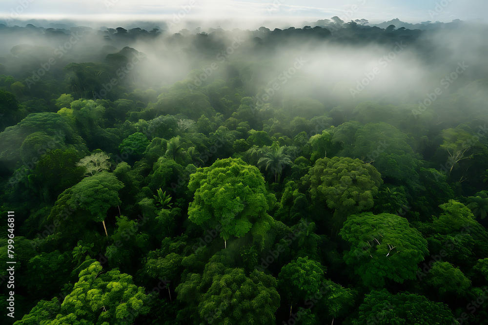Mist enshrouds the lush canopy of the Amazon rainforest. Generative AI Mist enshrouds the lush canopy of the Amazon rainforest. Generative AI