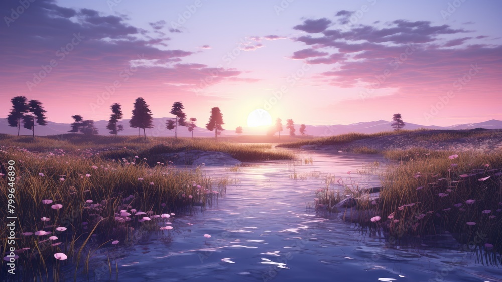 Lavender Twilight Over Serene Marshland