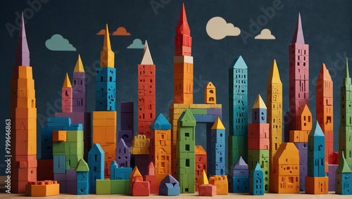 A playful set of cartoon blocks bursting with colors, inviting children to build imaginative landscapes and towering skyscrapers ai_generated