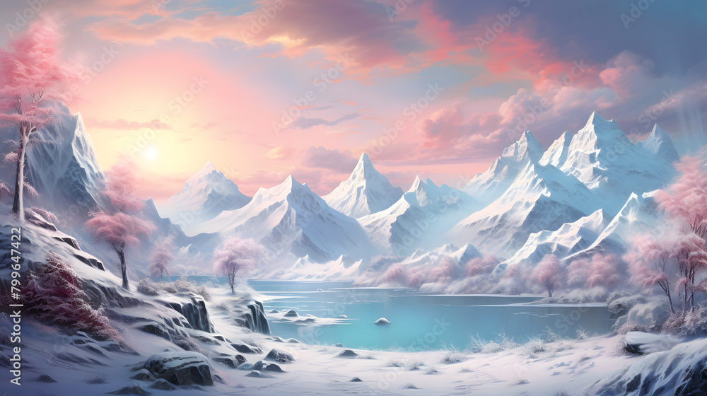 Digital heavenly winter landscape with mountains  scenes abstract graphic poster web page PPT background