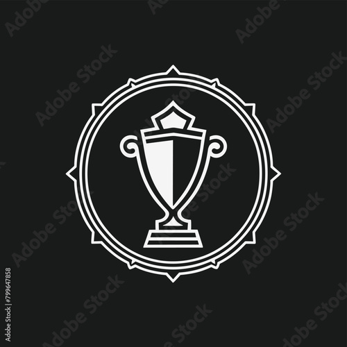 Monochrome trophy emblem on a dark background, symbolizing achievement and excellence in a clean and simple design.