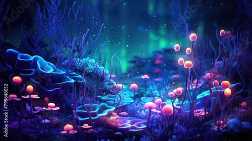 Mystical Glade: Neon Mushrooms & Ethereal Forest