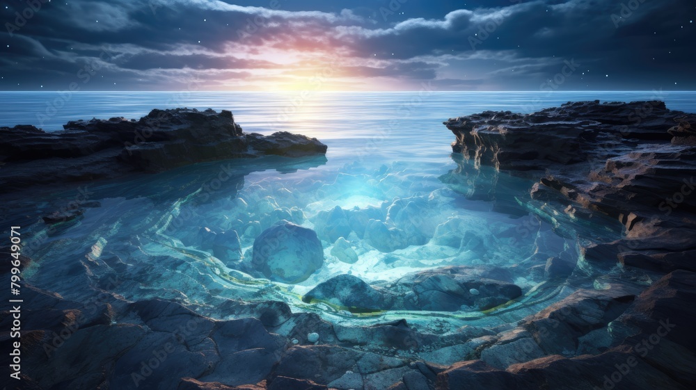 Twilight Serenity on Rocky Shore Twilight Serenity on Rocky Shore