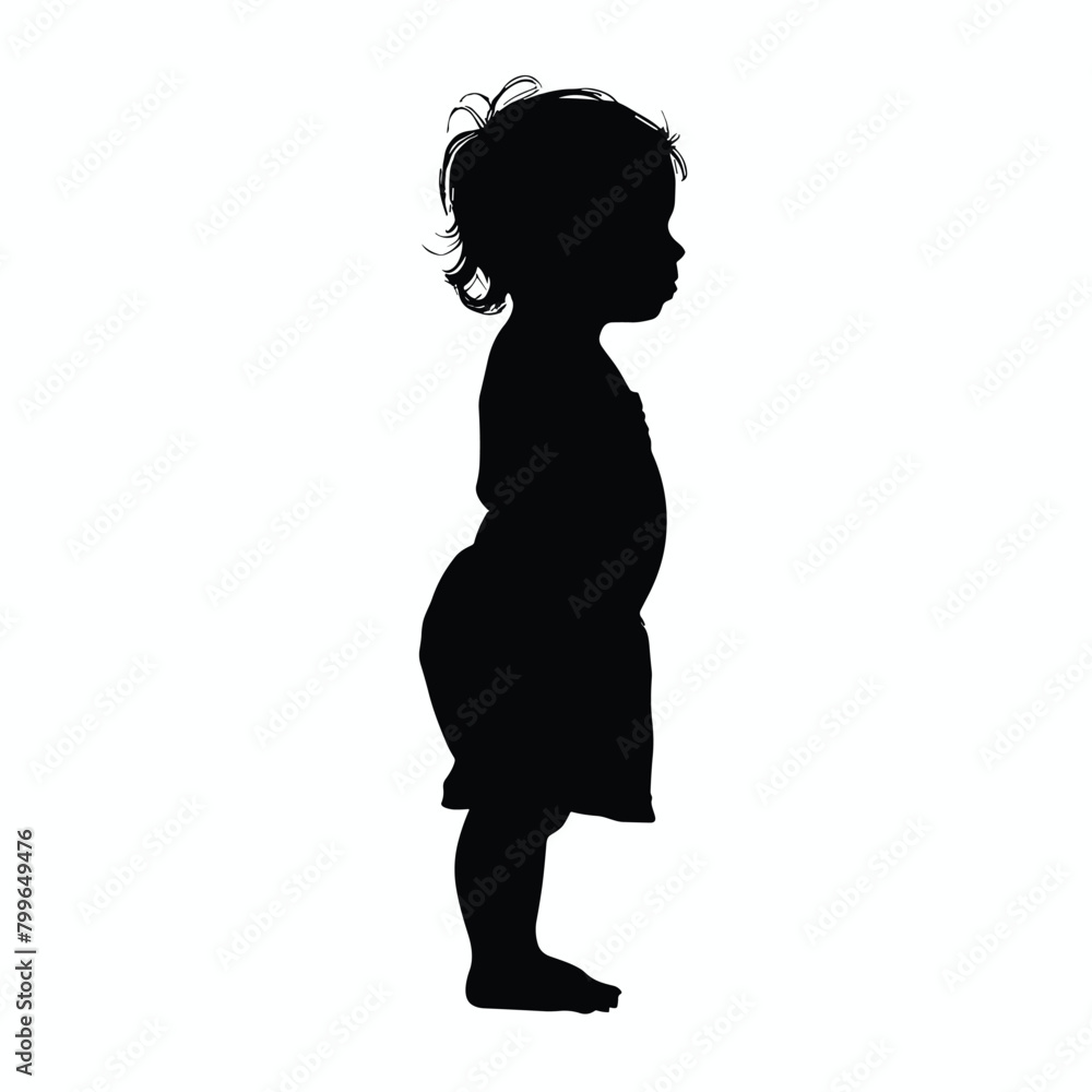 Toddler baby standing silhouette flat vector illustration