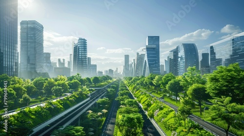 concept of smart cities and sustainable urban planning, showcasing green infrastructure and IoT solutions #799649443