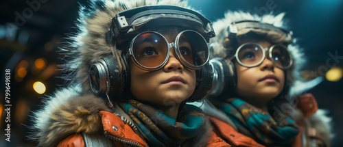 kids in animal suits under cyberpunk visors photo