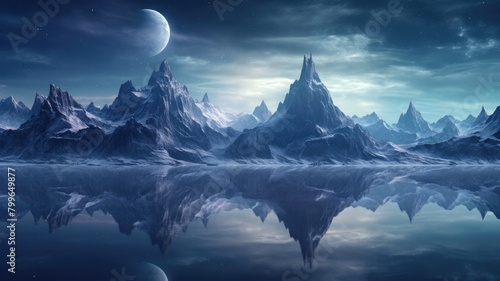 Moonlit Mountain Majesty: Serene Night Reflections