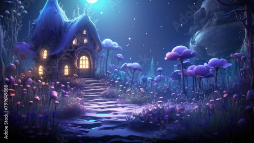 Enchanted Mushroom Forest Abode Under Starlit Skies
