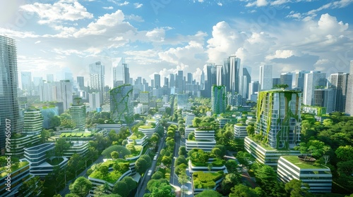 concept of smart cities and sustainable urban planning, showcasing green infrastructure and IoT solutions #799650017