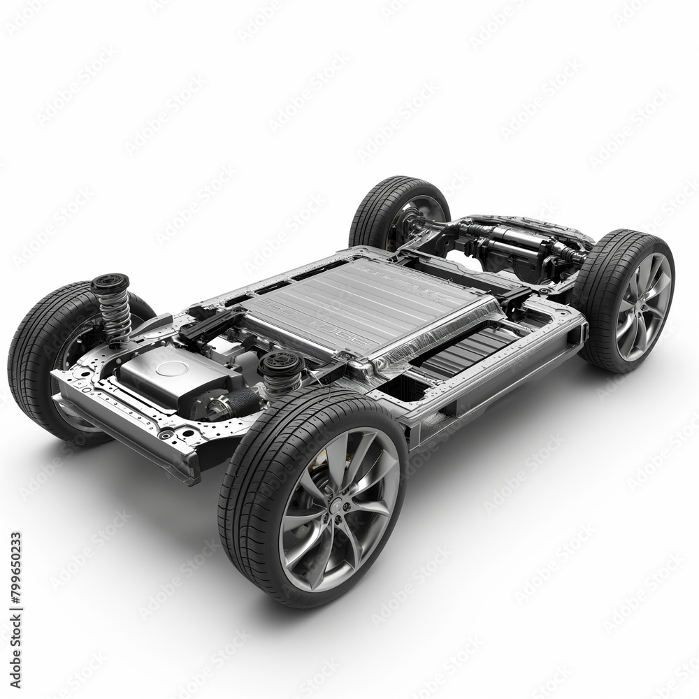 EV Car flat rendering of the electric vehicle battery platform white background EV Car flat rendering of the electric vehicle battery platform white background