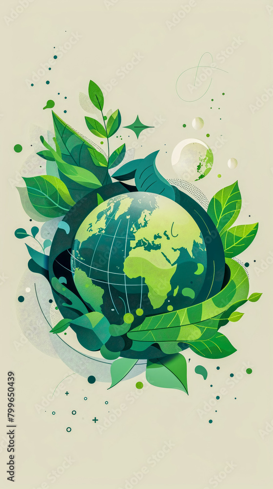 Eco-friendly digital business solutions with a green globe minimal trendy design Eco-friendly digital business solutions with a green globe minimal trendy design