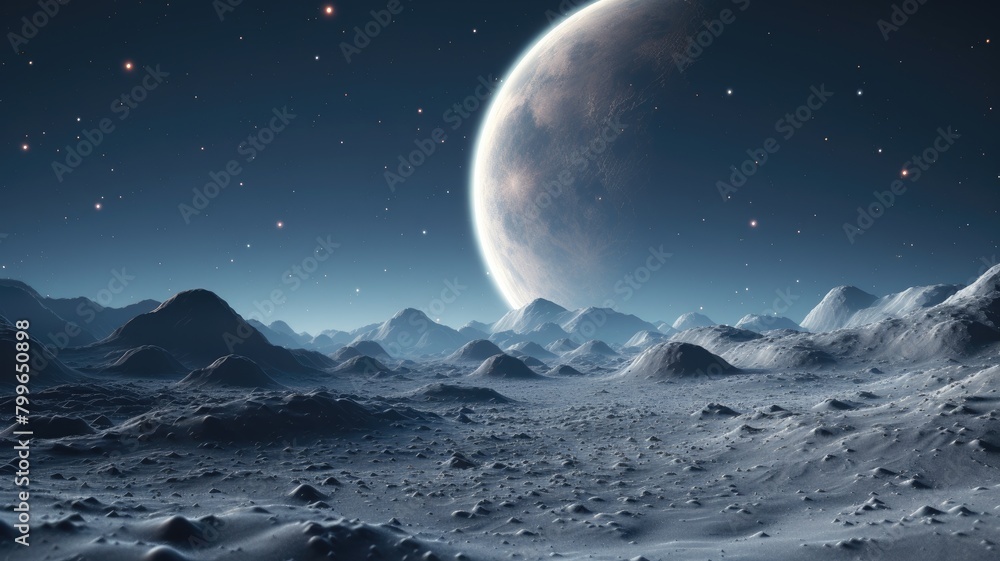 Naklejka premium Moonlit Crater Plateau: A Celestial Landscape