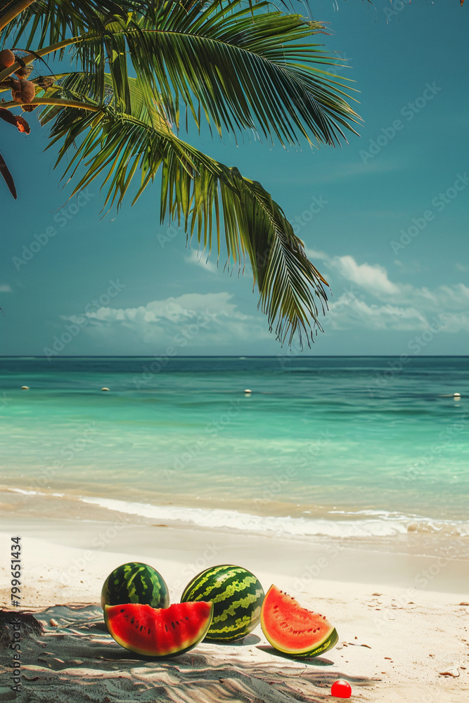 summer time holiday background, tropical beach island happy day bright sunshine, tropical fruits. Creative minimal summer idea summer time holiday background, tropical beach island happy day bright sunshine, tropical fruits. Creative minimal summer idea