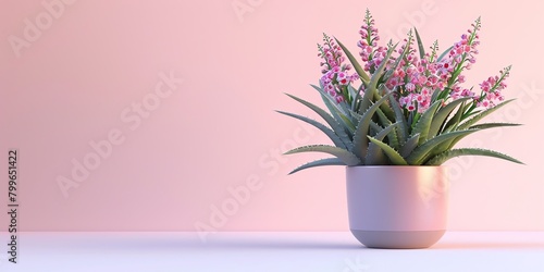 Flowers in a planter  3D  aloe vera  childish style  on a white background