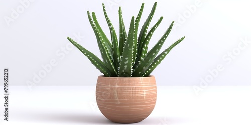 Flowers in a planter, 3D, aloe vera, childish style, on a white background