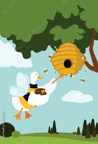 duck collecting honey