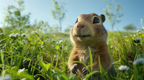 Surprised Chipmunk in Lush Meadow
 photo