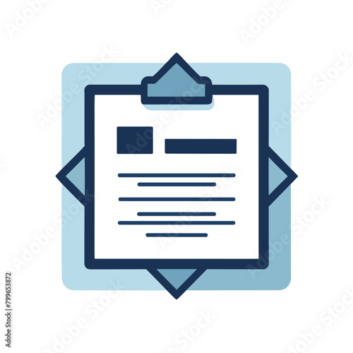Abstract icon of a clipboard with a document, conveying organization and information management in a minimalist style.