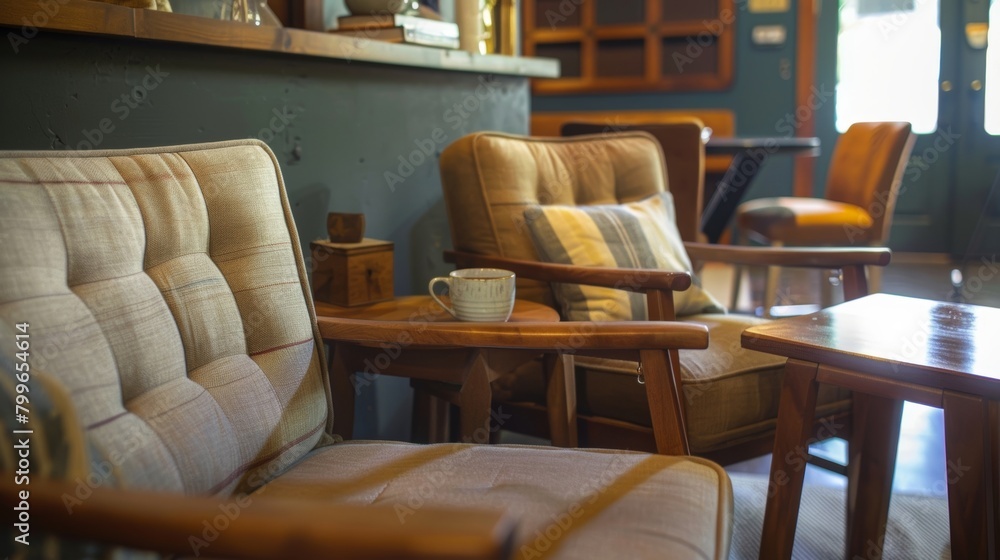 A cozy corner with comfy chairs where customers can sit and enjoy their chai lattes. A cozy corner with comfy chairs where customers can sit and enjoy their chai lattes.