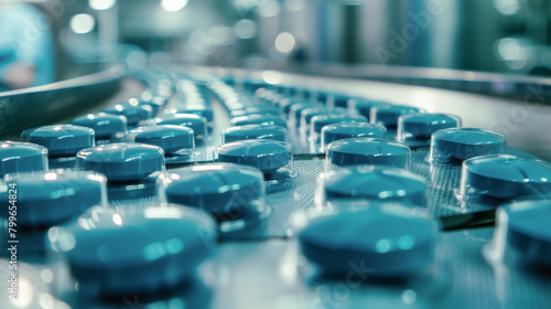 Close up of pills in drug medicine factory pharmaceutical industry.
