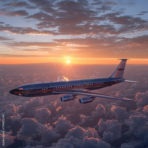 Graceful Passenger Airliner Gliding Across Serene Dusky Sky During Warm Sunset Illumination